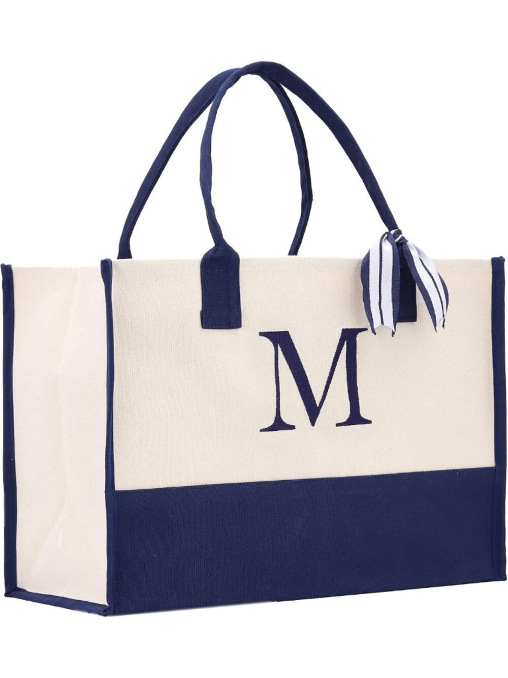 Chic Personalized Monogram Tote Bag - 100% Cotton, Customizable, Navy